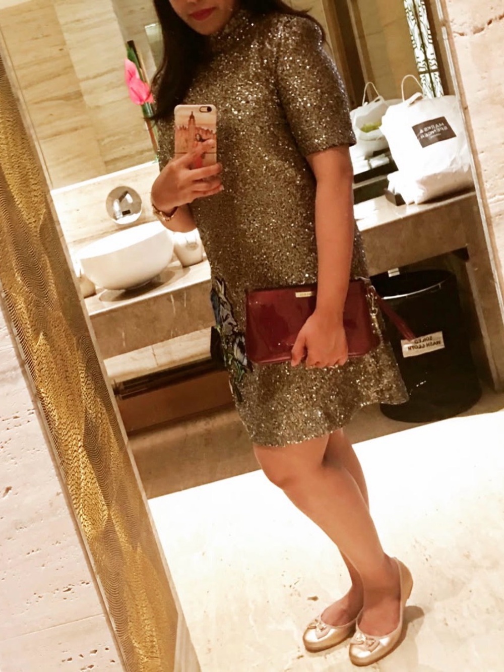 Gorgeous Gold Sequined Keyhole Back dress